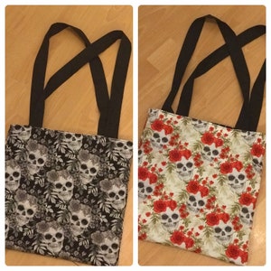 Reversible skull tote bags