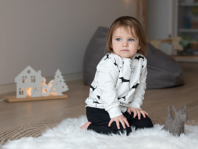Organic dog kids sweatshirt Organic monochrome baby sweatshirt Gender neutral toddler clothes