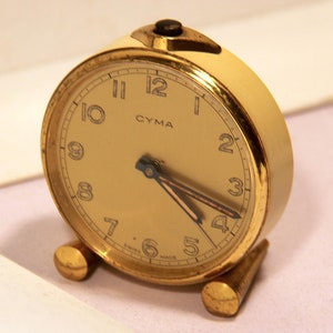 Vintage CYMA Alarm Clock: Swiss Made Art Deco Mechanical Wind Up