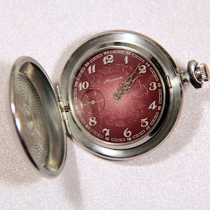 Vintage Mechanical Wind Up Pocket Watch Purple Red Magenta Sub Dial