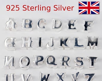 Alphabet Letters 925 Sterling Silver Charm Beads Initial Bracelet Bead Charms