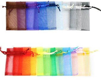 50PCS Organza Drawstring Gift Bags Wedding Favours Sacks Made of Shiny Mesh See-through Fabric