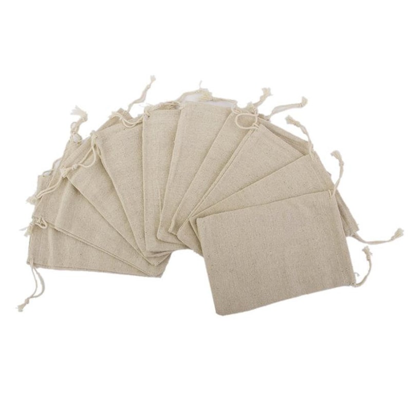 Set of 10 Pieces Linen Jute Drawstring Gift Bags Wedding Favours Bags image 1