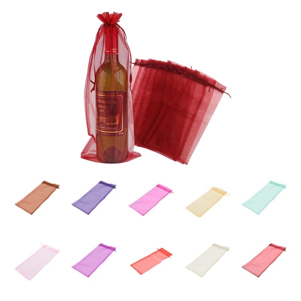 Sacs à vin en organza avec cordon de serrage pour bouteilles de vin 37 x 15 cm 10 pièces