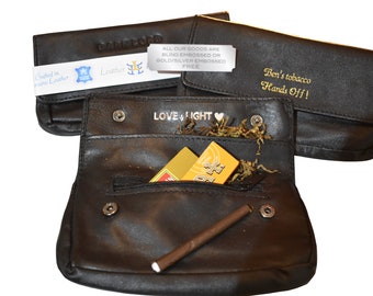 Personalised Fully Lined Black Genuine Leather Tobacco Pouch