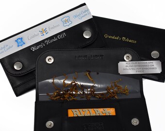 Personalised Fully Lined Black Genuine Leather Tobacco Pouch