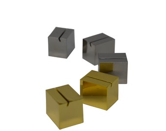 10 x Chrome Metal Cube Place Card Holders with LED Light Function In Gold Or Silver