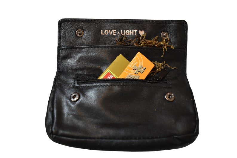 Personalised Fully Lined Black Genuine Leather Tobacco Pouch image 2