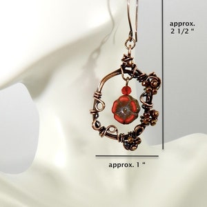 Handmade Copper Wire Wrapped Czech Glass Hibiscus Earrings: Floral Nature Jewelry image 6
