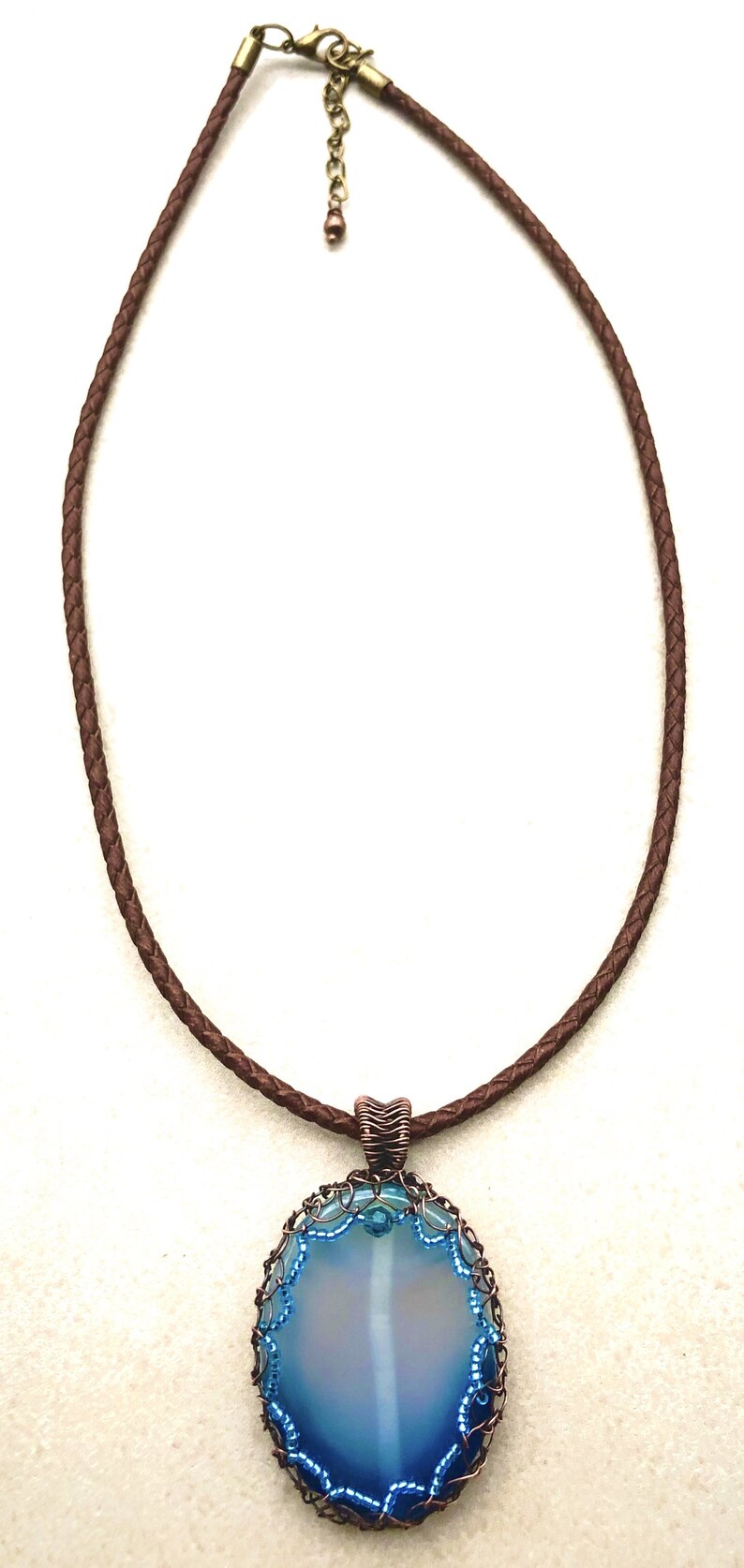 Blue Copper Wire Wrap Netted Woven Agate Gemstone Pendant Etsy