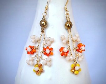 Delicate flower crystal wire earrings, wire wrap floral filigree jewelry, nature inspired jewelry, crystal jewelry for her, romantic jewelry