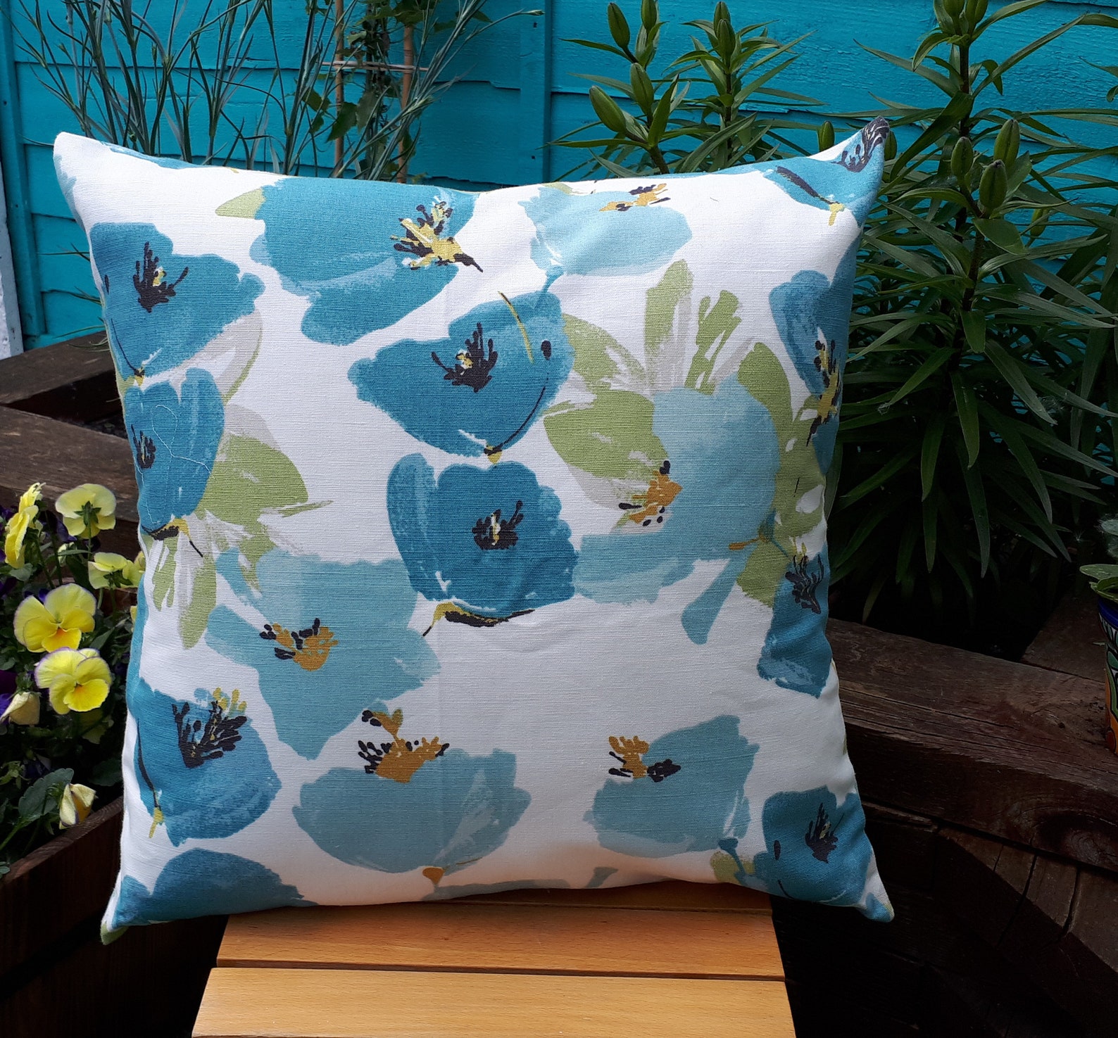 Blue Floral Cushion Cover Blue Cushion Floral Throw Pillow Etsy