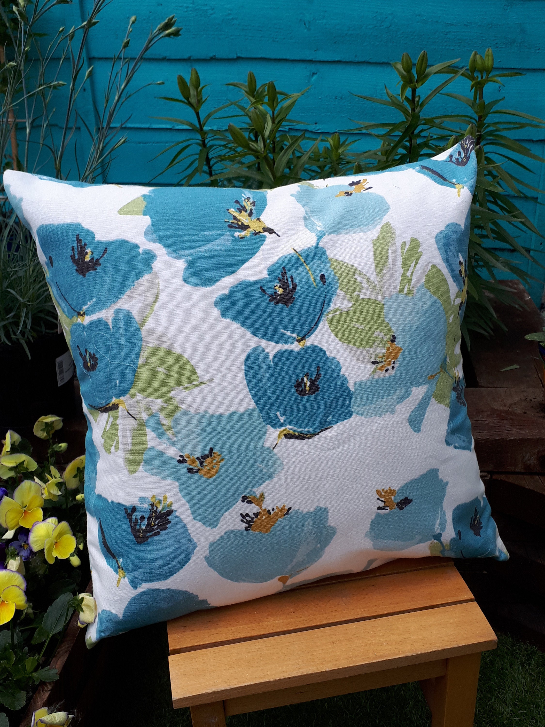 Blue Floral Cushion Cover Blue Cushion Floral Throw Pillow Etsy
