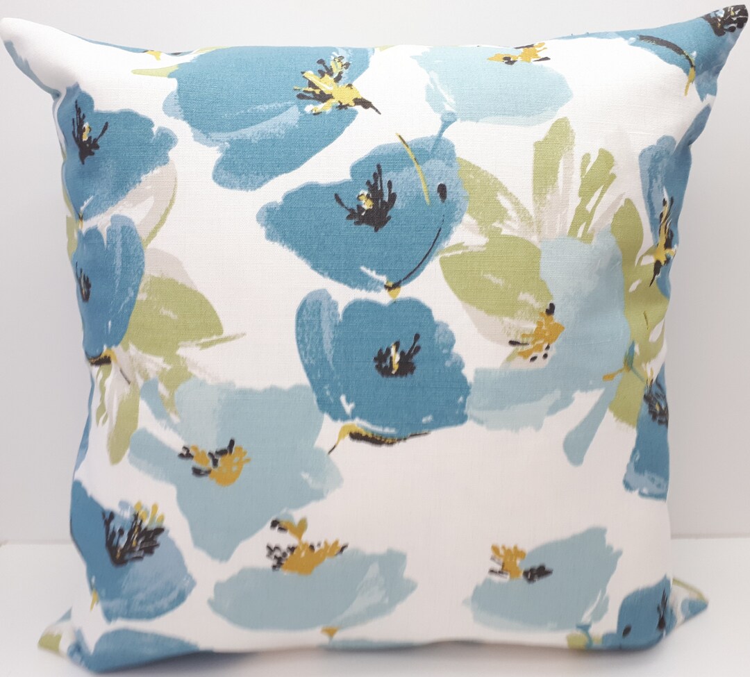 Blue Floral Cushion Cover, Blue Cushion, Floral Throw Pillow, Blue