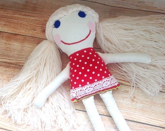 Handmade Rag Doll: 18" Cotton Cloth Doll with Yarn Hair