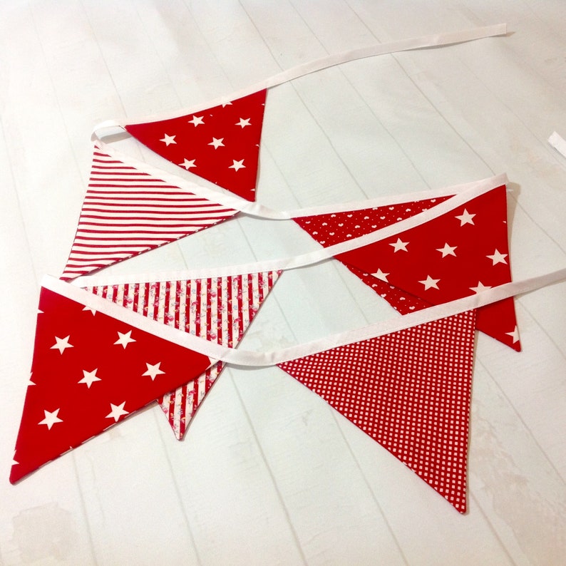 Red White Fabric Bunting Birthday Bunting Flag Garland Etsy