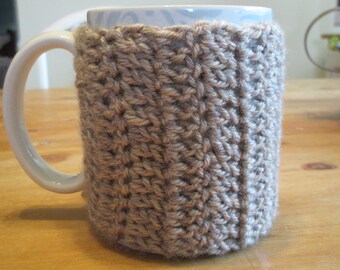 Set of two crocheted wrap-around mug cozies
