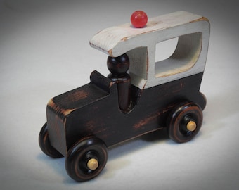 Handmade Wooden Toy Car, Vintage Distressed Style, Collectible