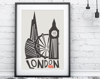 London City Print, London Travel Print, London City Skyline Print, City Print, London Illustration, London Wall Decor, London Wall Poster