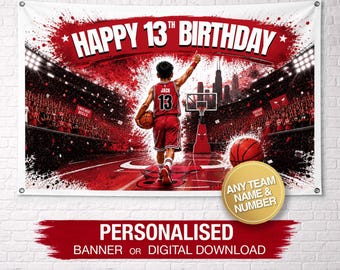 Personalisierte Basketball Geburtstagsbanner | Chicago Bulls Geburtstagsbanner | Benutzerdefinierte Geburtstagsbanner | Benutzerdefinierte Name Banner | Stiere Kulisse