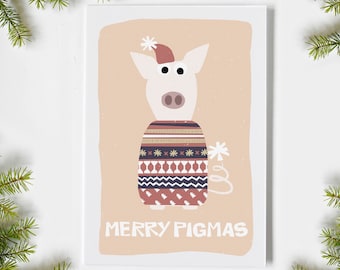 Pig Christmas Card, Christmas card Pig, Pig, Pig Cards, Animal Christmas Card, Merry Christmas Card, Pig Illustration, Merry Pigmas