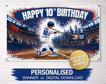 Personalized Baseball Birthday Banner | Chicago Cubs Birthday Banner | Custom Birthday Banner | Custom Name Banner | Birthday Backdrop |