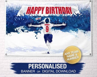 England Geburtstagsbanner personalisiert | Fußball-Geburtstagsbanner | Benutzerdefinierte Geburtstagsbanner | Benutzerdefinierte Name Banner | Geburtstag Kulisse