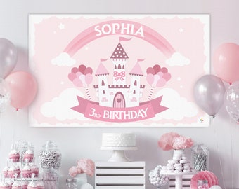 Princess Castle Backdrop, Princess Birthday Backdrop, Princess Castle Party Banner, Personalised Birthday Banner, Party Banner, Vinyl Banner