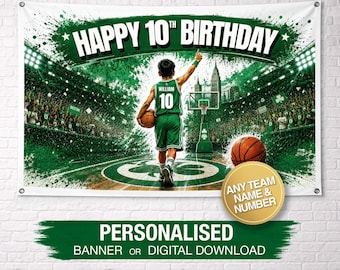 Personalisierte Basketball Geburtstagsbanner | Boston Celtics Geburtstagsbanner | Benutzerdefinierte Geburtstagsbanner | Benutzerdefinierte Name Banner | Boston Celtics Schild