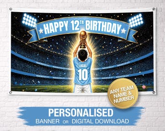 Personalized Manchester City Birthday Banner | Football Birthday Banner | Custom Birthday Banner | Custom Name Banner | City Birthday Party