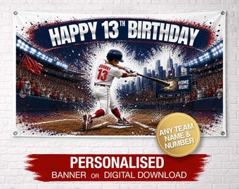Personalized Baseball Birthday Banner | Boston Red Sox Birthday Banner | Custom Birthday Banner | Custom Name Banner | Birthday Backdrop |