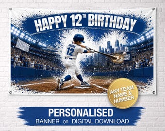 Personalisierte Baseball-Geburtstagsbanner | LA Dodgers-Geburtstagsbanner | Individuelles Geburtstagsbanner | Namensbanner | Geburtstagshintergrund |