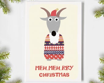 Christmas Card, Goat Christmas card, Animal Christmas Card, Merry Christmas Card, Xmas Card, Christmas Gift, Xmas Gift Card, Holidays Card