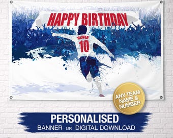 Personalisierte Fußball Geburtstagsbanner | England Geburtstagsbanner | Benutzerdefinierte Geburtstagsbanner | Benutzerdefinierte Name Banner | Geburtstag Kulissen | Englnd