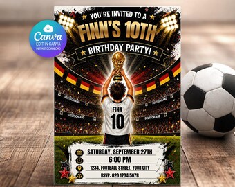 Germany Birthday Invitation Editable Canva Template | Football Soccer World Cup Party Invite | Personalised Name Age | Digital Download