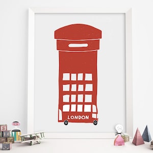 London Post Box illustratie, London Bus illustratie, humor art print, kinderillustratie, wanddecoratie, kinderkamer illustratie, poster