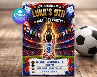Football Birthday Invitation | Soccer Birthday Invitation | Birthday Invitation Template | Kids Birthday Invitation, Editable Canva Template