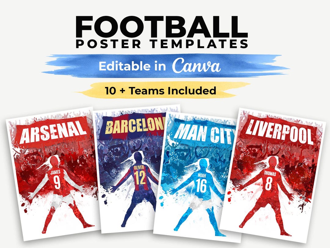Editable Football Poster | Custom Name & Number | Canva Template ...