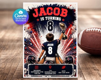 Fußball-Geburtstagseinladung bearbeitbare Canva-Vorlage | American Football Party einladen | Personalisierte Jungen-Geburtstags-Einladung