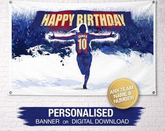 Barcelona Geburtstagsbanner personalisiert | Fußball-Geburtstagsbanner | Benutzerdefinierte Geburtstagsbanner | Benutzerdefinierte Name Banner | Geburtstag Kulisse