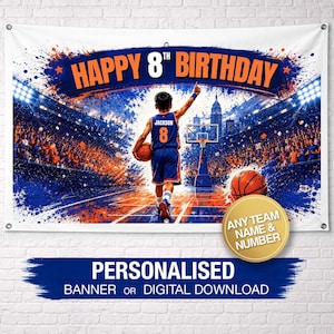 Personalized Basketball Birthday Banner | Knicks Birthday Banner | Custom Birthday Banner | Custom Name Banner | Birthday Backdrop