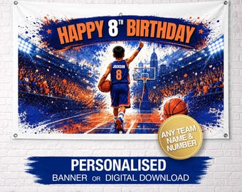Personalisierte Basketball Geburtstagsbanner | Knicks Geburtstagsbanner | Benutzerdefinierte Geburtstagsbanner | Benutzerdefinierte Name Banner | Geburtstag Kulisse