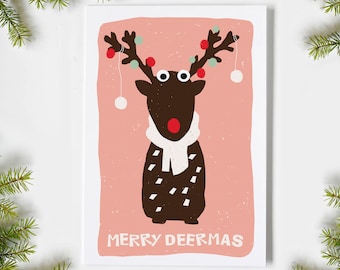 Christmas card Deer, Deer Christmas card, Deer, Deer Cards, Animal Christmas Card, Merry Deermas Christmas Card, Christmas Greeting Card