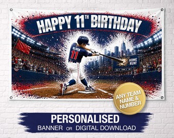 Personalized Baseball Birthday Banner | Atlanta Braves Birthday Banner | Custom Birthday Banner | Custom Name Banner | Birthday Backdrop |