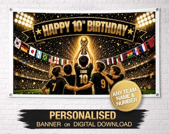 Personalisierte Fußball-Geburtstags-Kulisse | Fußball-Geburtstagsbanner | Benutzerdefinierte Geburtstagsbanner | Benutzerdefinierte Name Banner | Geburtstag Kulisse