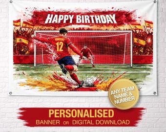 Personalized Spain Birthday Banner | Football Birthday Banner | Custom Birthday Banner | Custom Name Banner  Birthday Backdrop | Spain