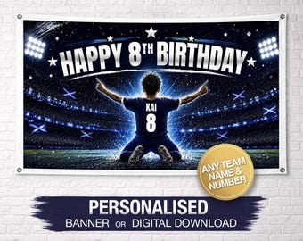 Personalisierte Geburtstagsbanner | Fußball-Geburtstagsbanner | Benutzerdefinierte Geburtstagsbanner | Benutzerdefinierte Name Banner | Geburtstags-Party-Dekoration | Fußball