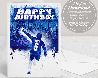 Carte d'anniversaire personnalisée en téléchargement numérique, carte d'anniversaire de football, carte-cadeau, carte de joyeux anniversaire, carte de football, joyeux anniversaire de football