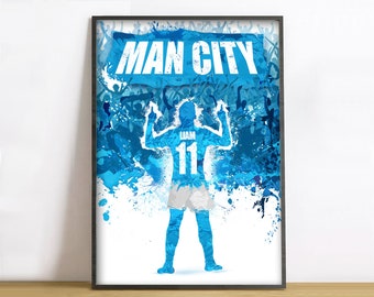 Personalized Manchester City Football Poster: Custom Team Uniform, Gift for Fan
