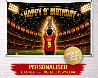 Personalized Spain Birthday Banner | Football Birthday Banner | Custom Birthday Banner | Custom Name Banner | Birthday Backdrop | Spain Sign